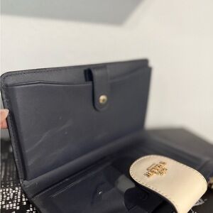 Coach Signature Wristlet Wallet | Navy Monogram & Cream Leather | Strap